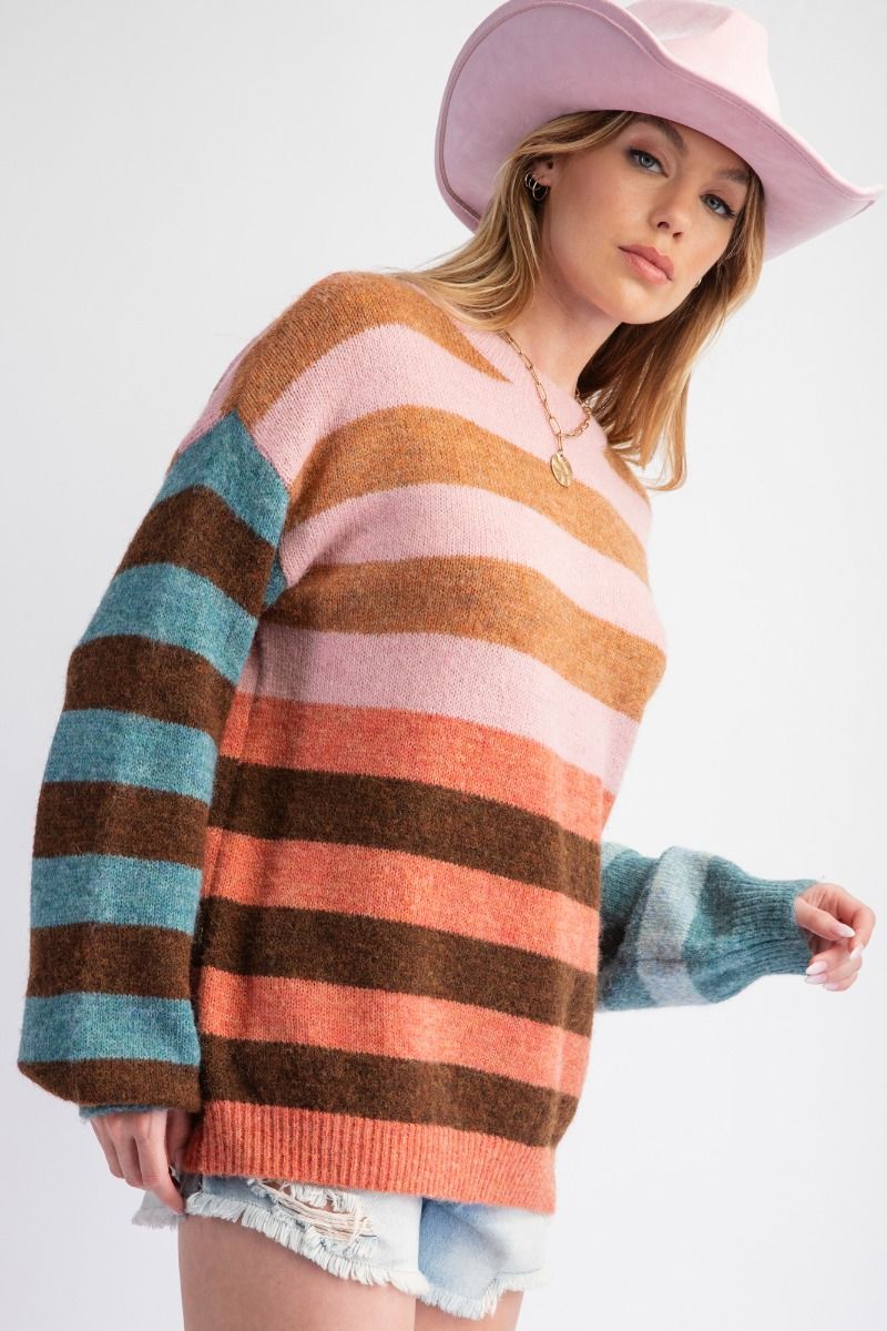 Easel Stripe Mix Knit Sweater Pullover
