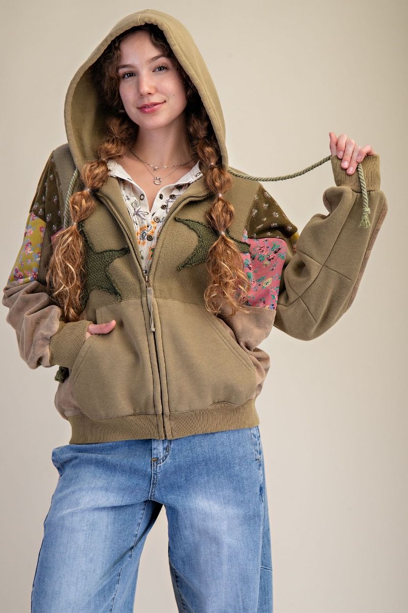 Easel Star Patch Front Washed Terrie Hoodie