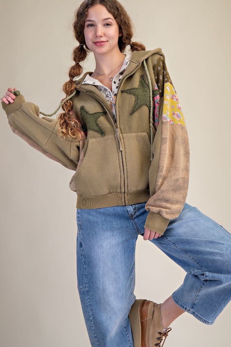 Easel Star Patch Front Washed Terrie Hoodie