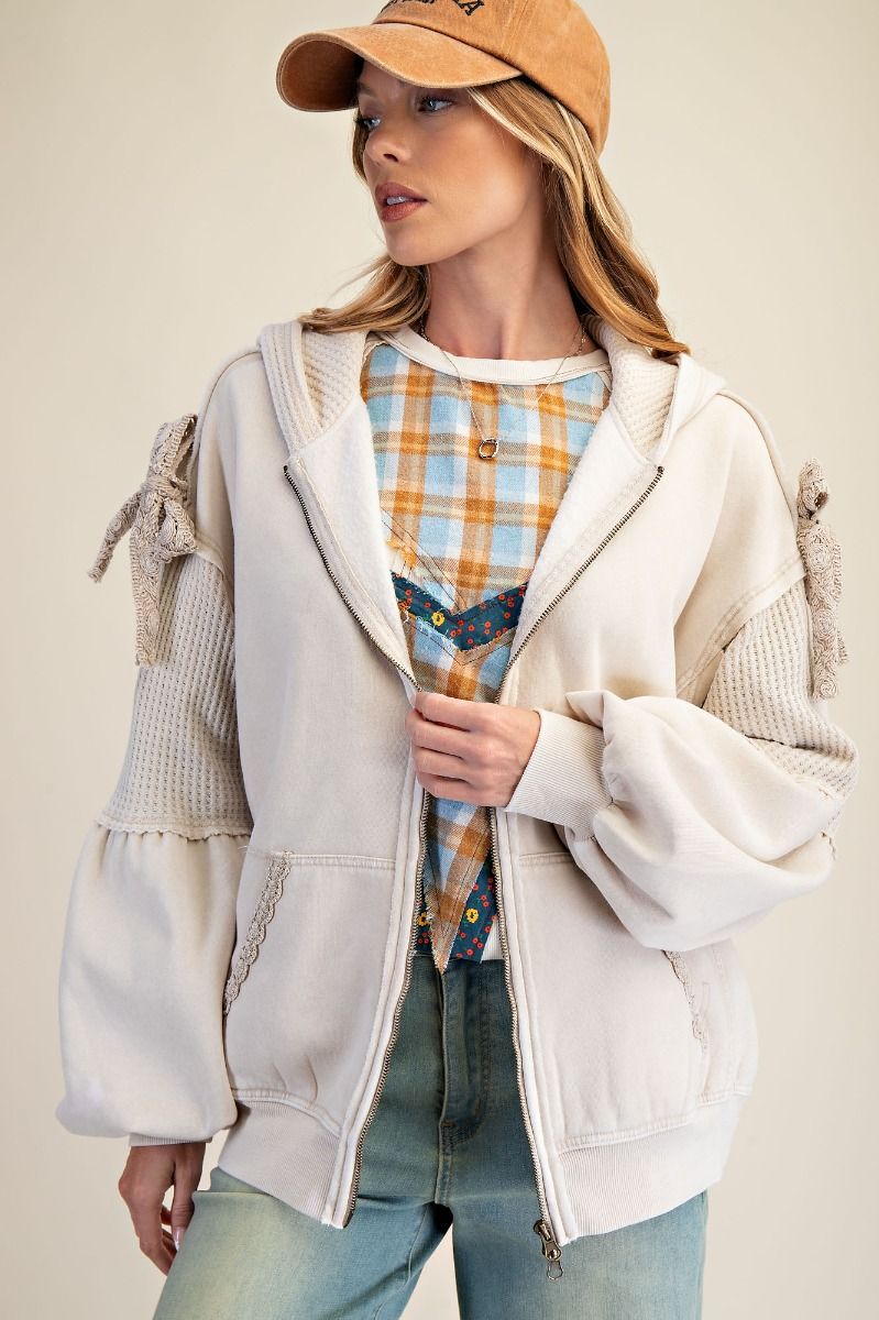Easel Washed Terry Knit Zip Up Hoodie Jacket