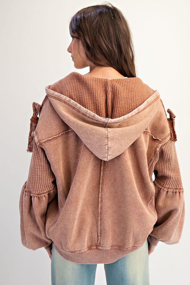 Easel Washed Terry Knit Zip Up Hoodie Jacket