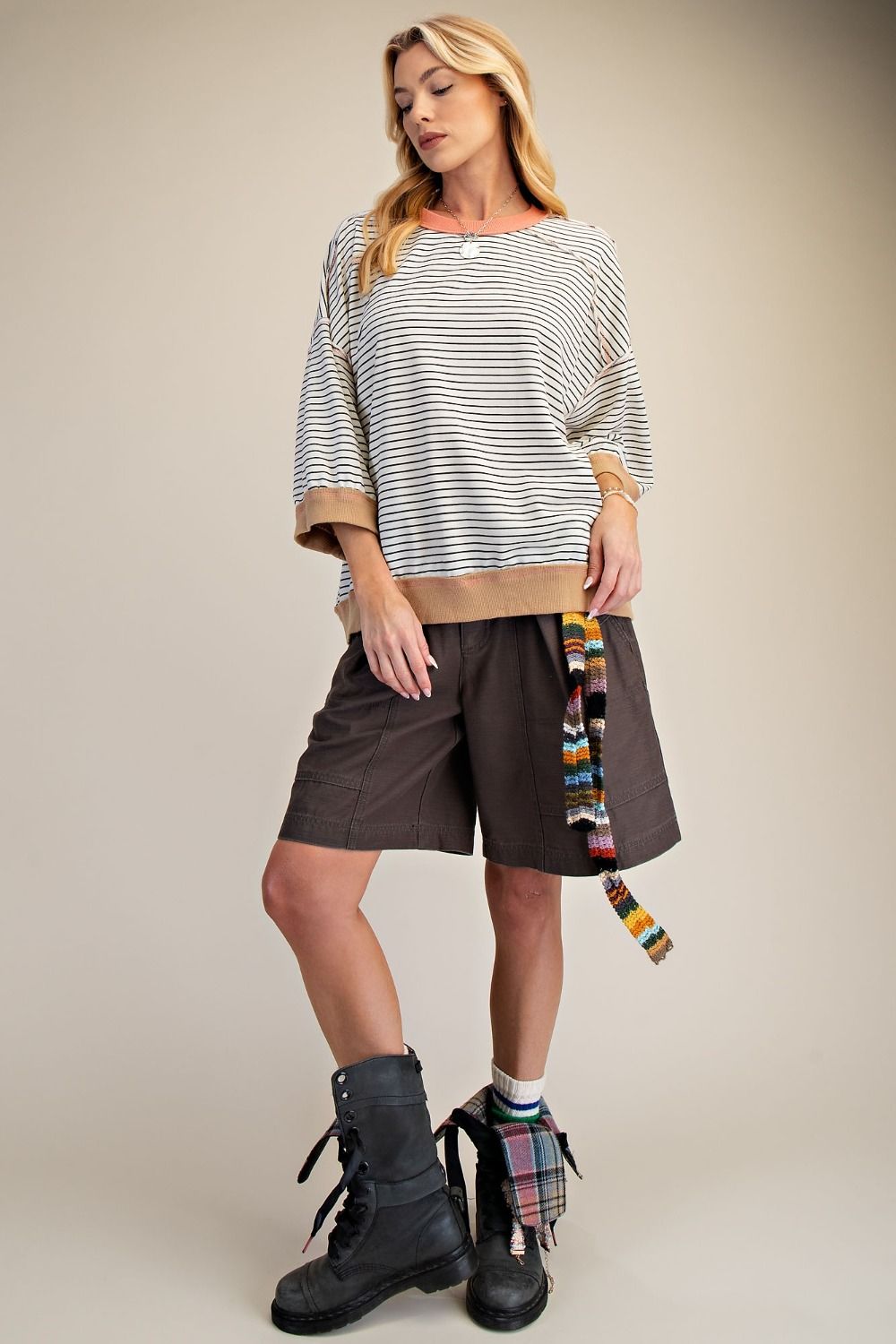Easel Stripe Washed Terry Pullover