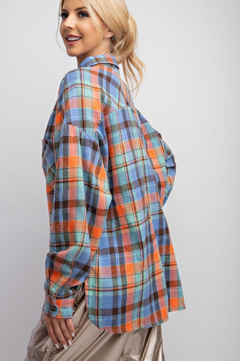 Easel Plaid Button Down Blue Mocha