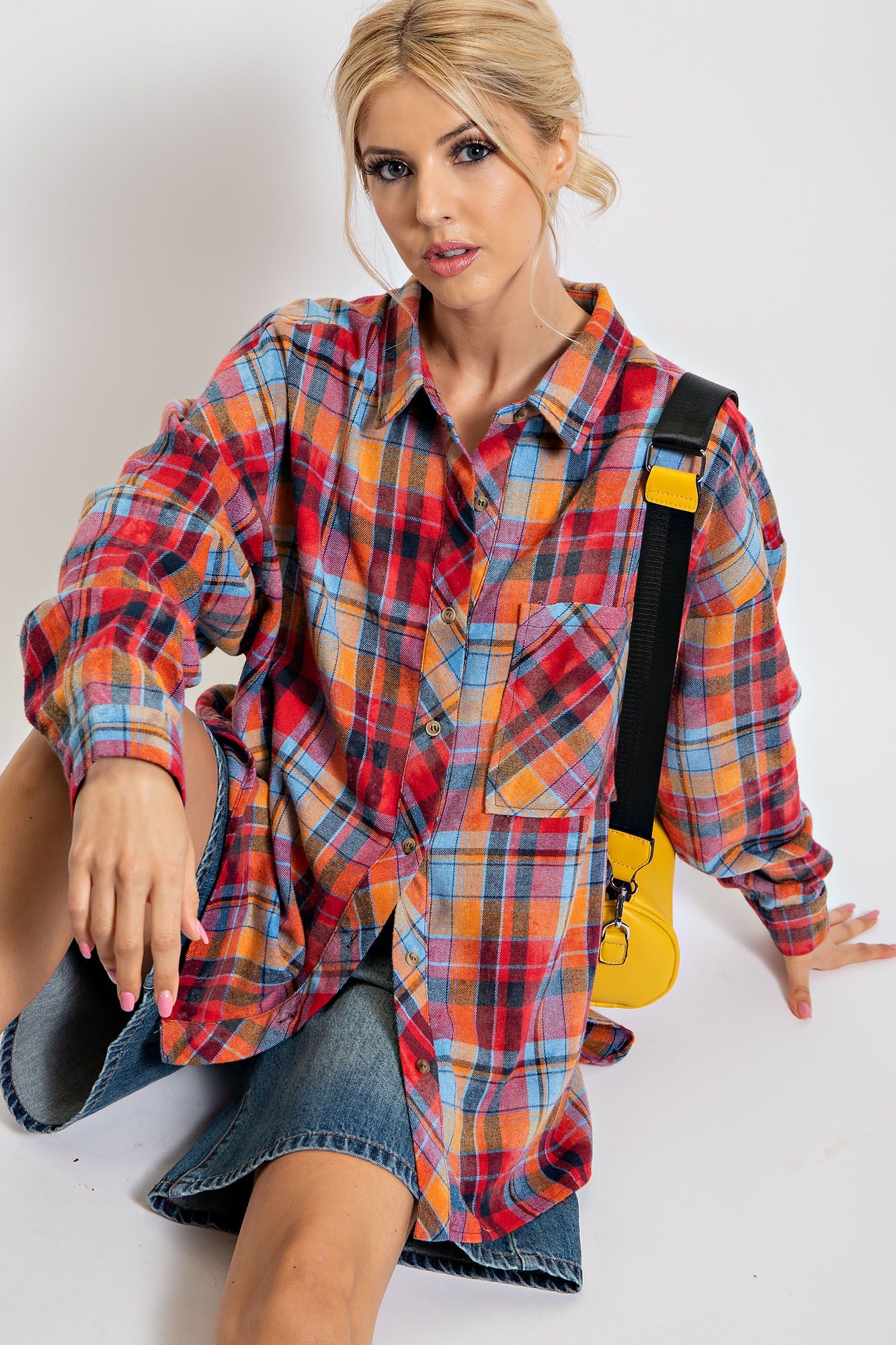 Easel Plaid Button Down Top