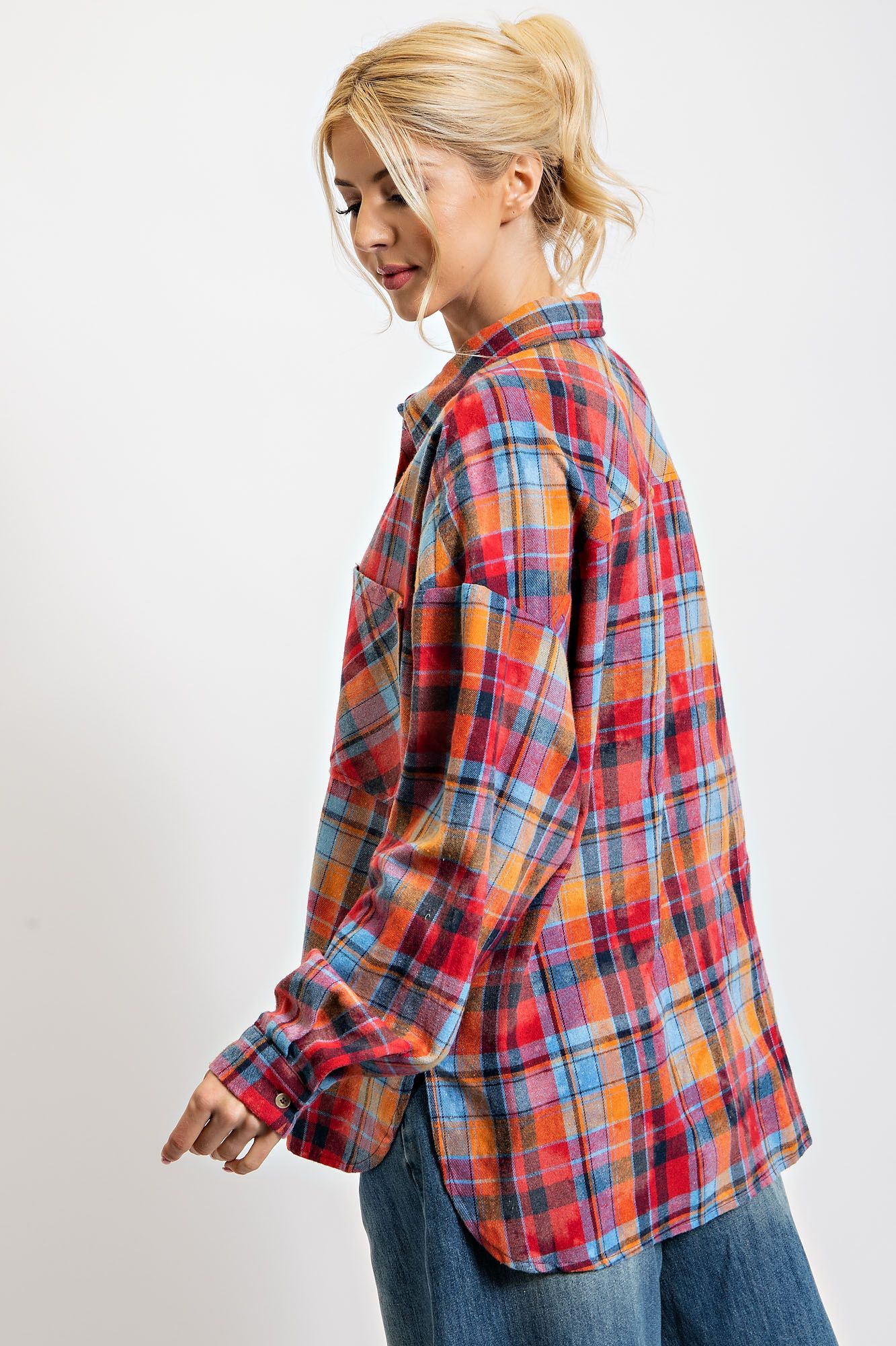 Easel Plaid Button Down Top