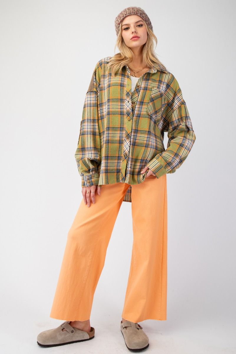 Easel Plaid Mineral Washed Button Down Shirt