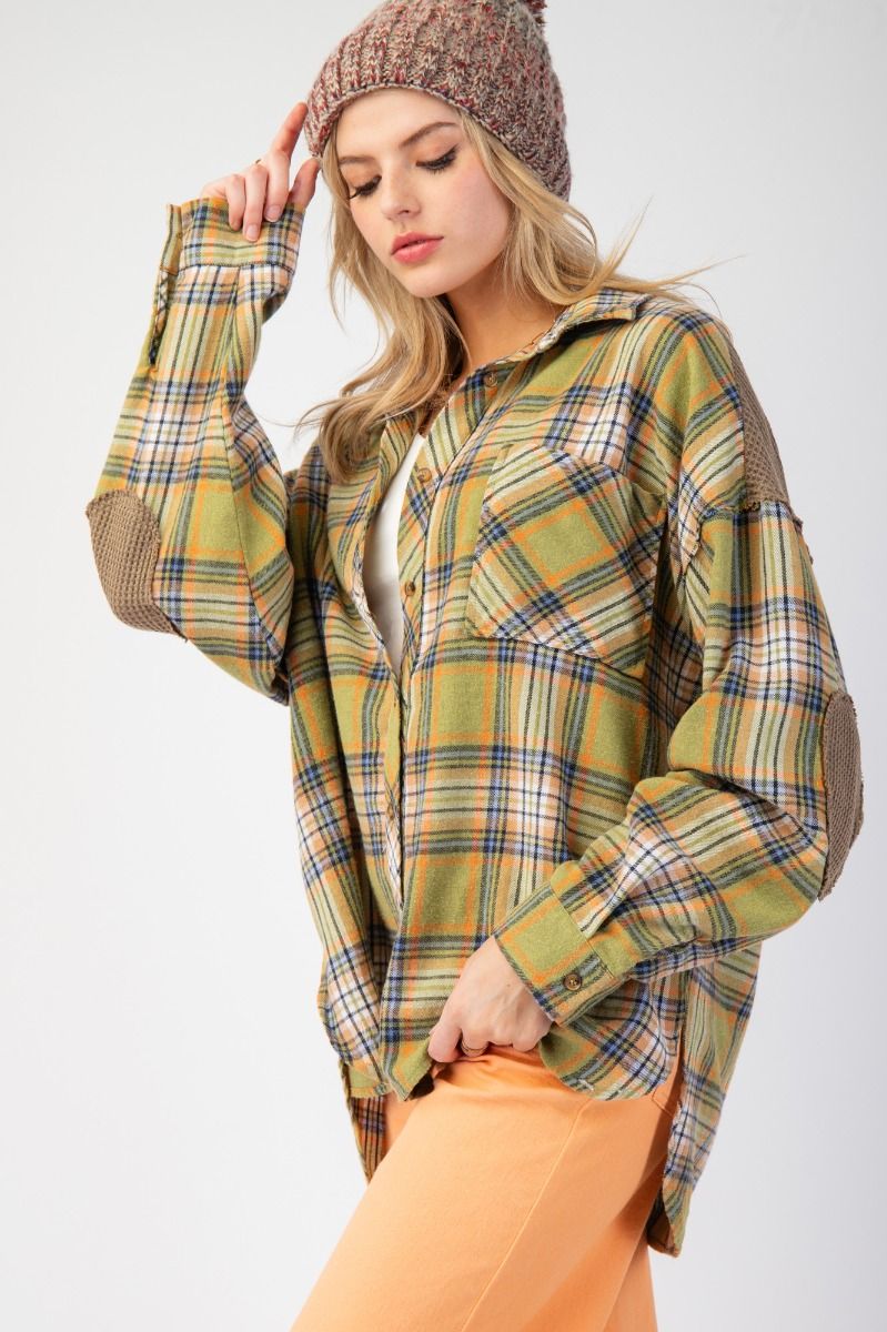 Easel Plaid Mineral Washed Button Down Shirt
