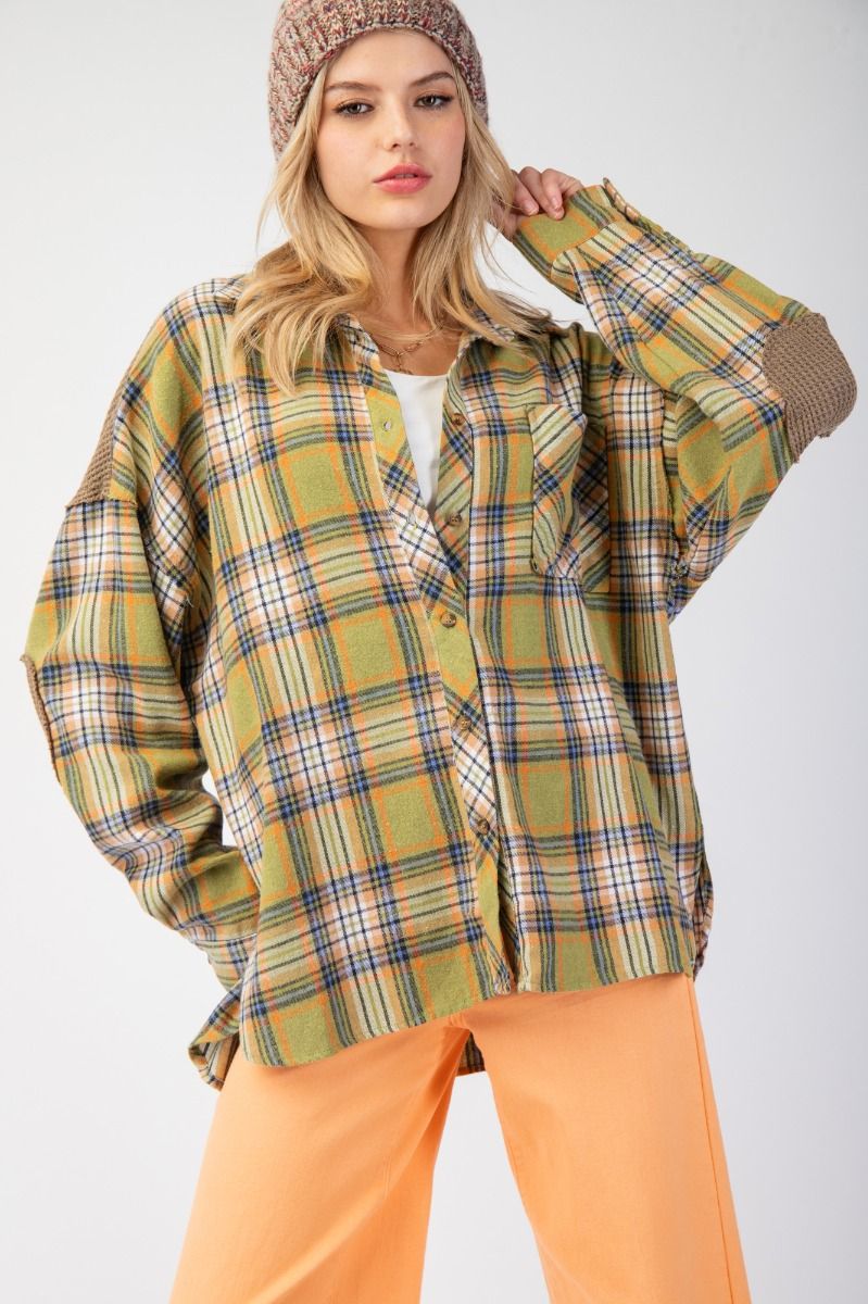 Easel Plaid Mineral Washed Button Down Shirt