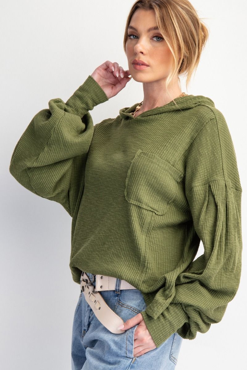 Easel Mineral Washed Rib Knit Hoodie Pullover