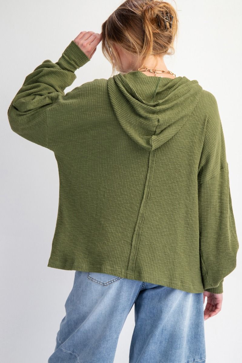 Easel Mineral Washed Rib Knit Hoodie Pullover