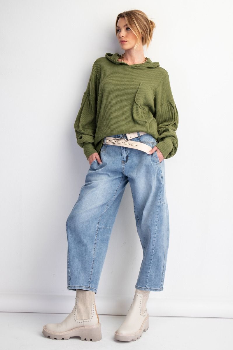 Easel Mineral Washed Rib Knit Hoodie Pullover