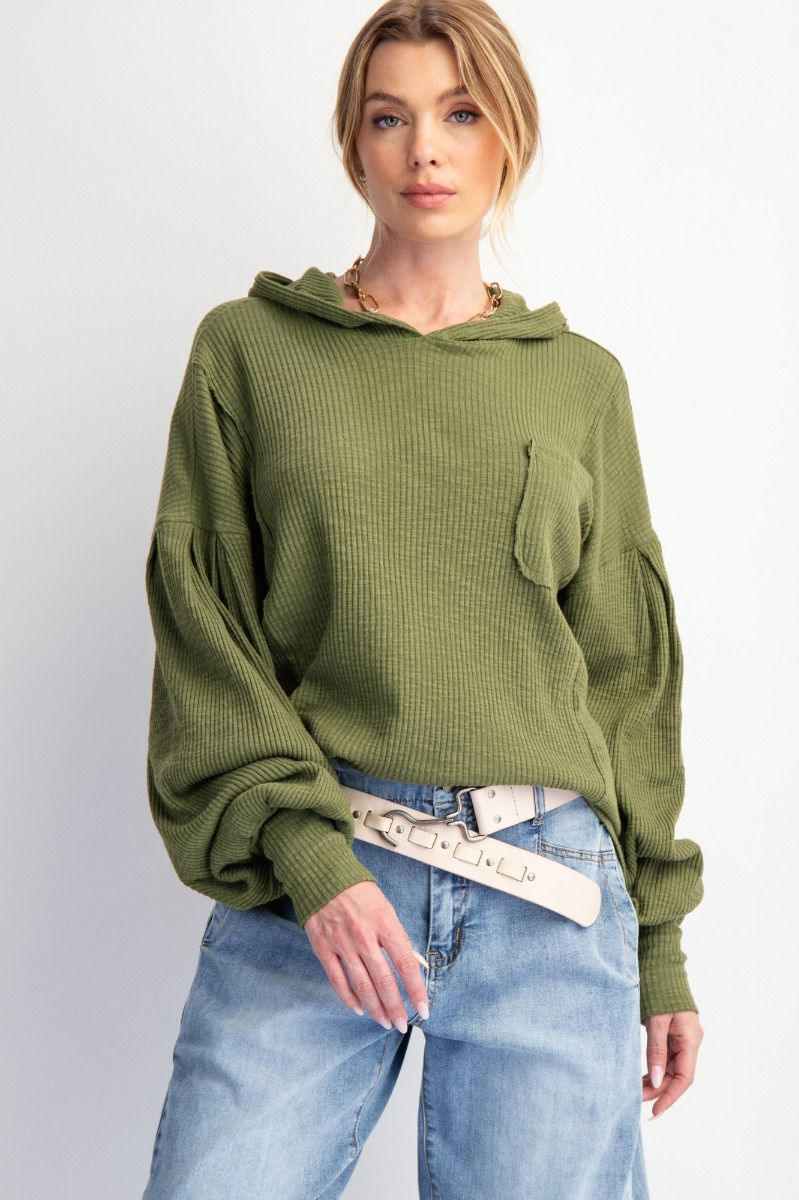 Easel Mineral Washed Rib Knit Hoodie Pullover