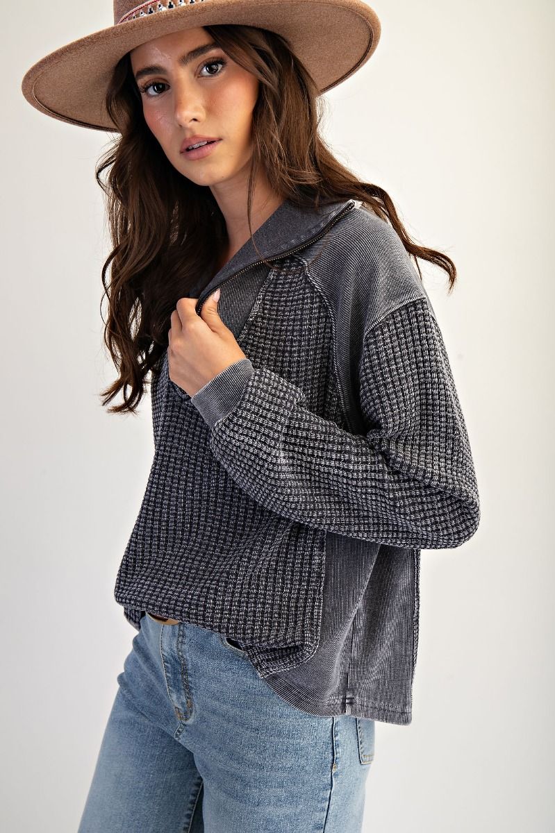 Easel Zip Up Washed Thermal Pullover