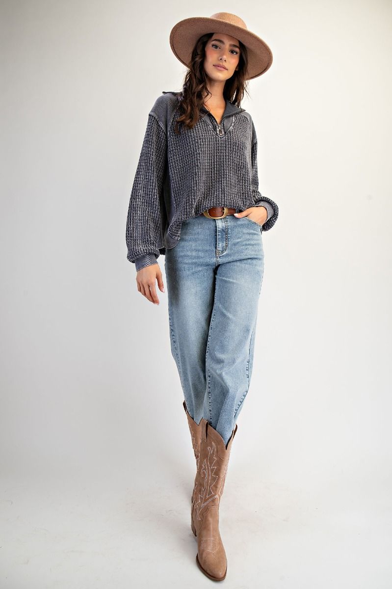 Easel Zip Up Washed Thermal Pullover