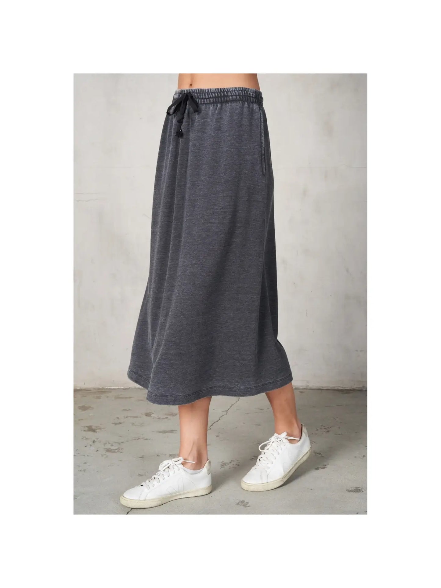 LaLaMia Burn Out Terry Midi Skirt Charcoal