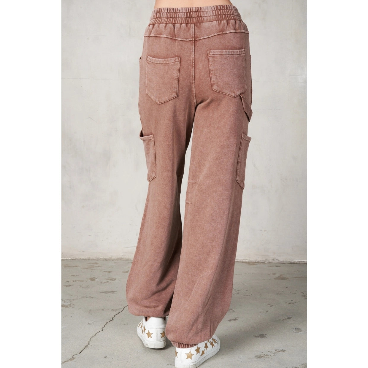 LaLaMia Garment Washed Terry Cargo Sweatpants