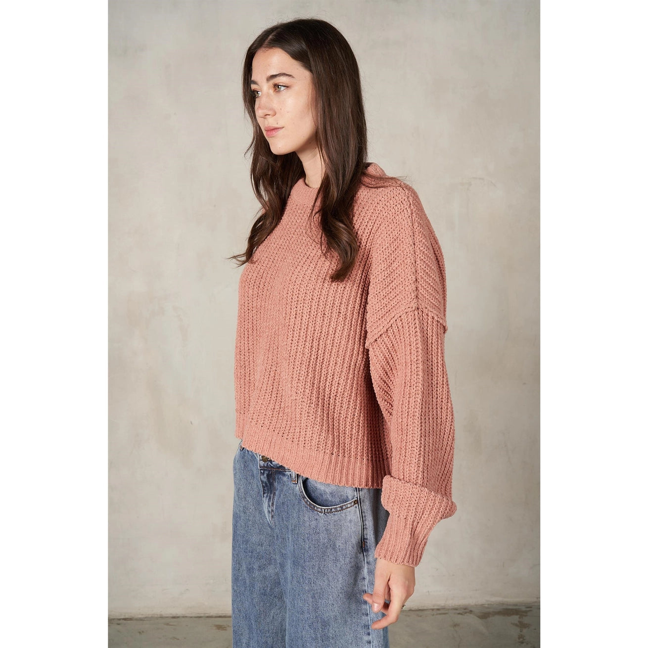 LALAMIA Drop Shoulder Crewneck Knit Sweater