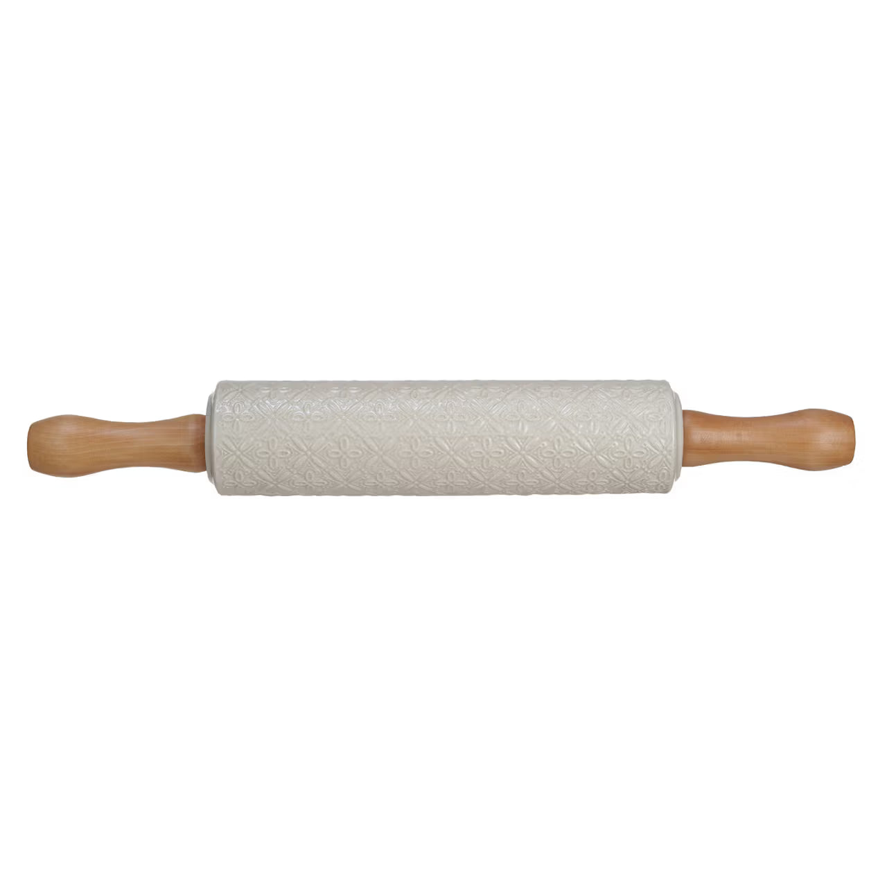 Embossed Stoneware Rolling Pin With Pattern & Wood Handles