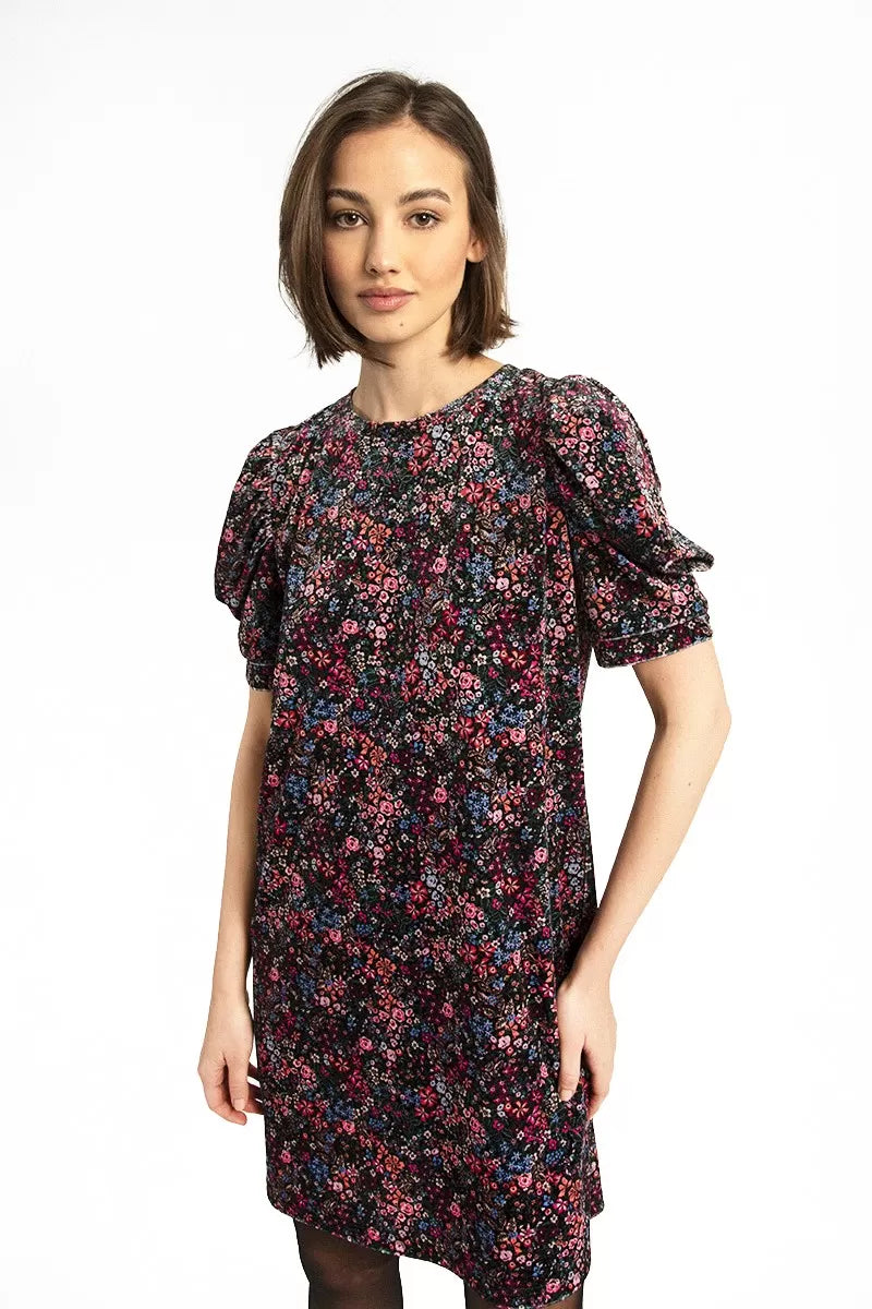 Molly Bracken Mini Floral Print Velvet Dress