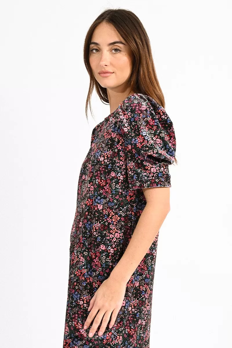Molly Bracken Mini Floral Print Velvet Dress
