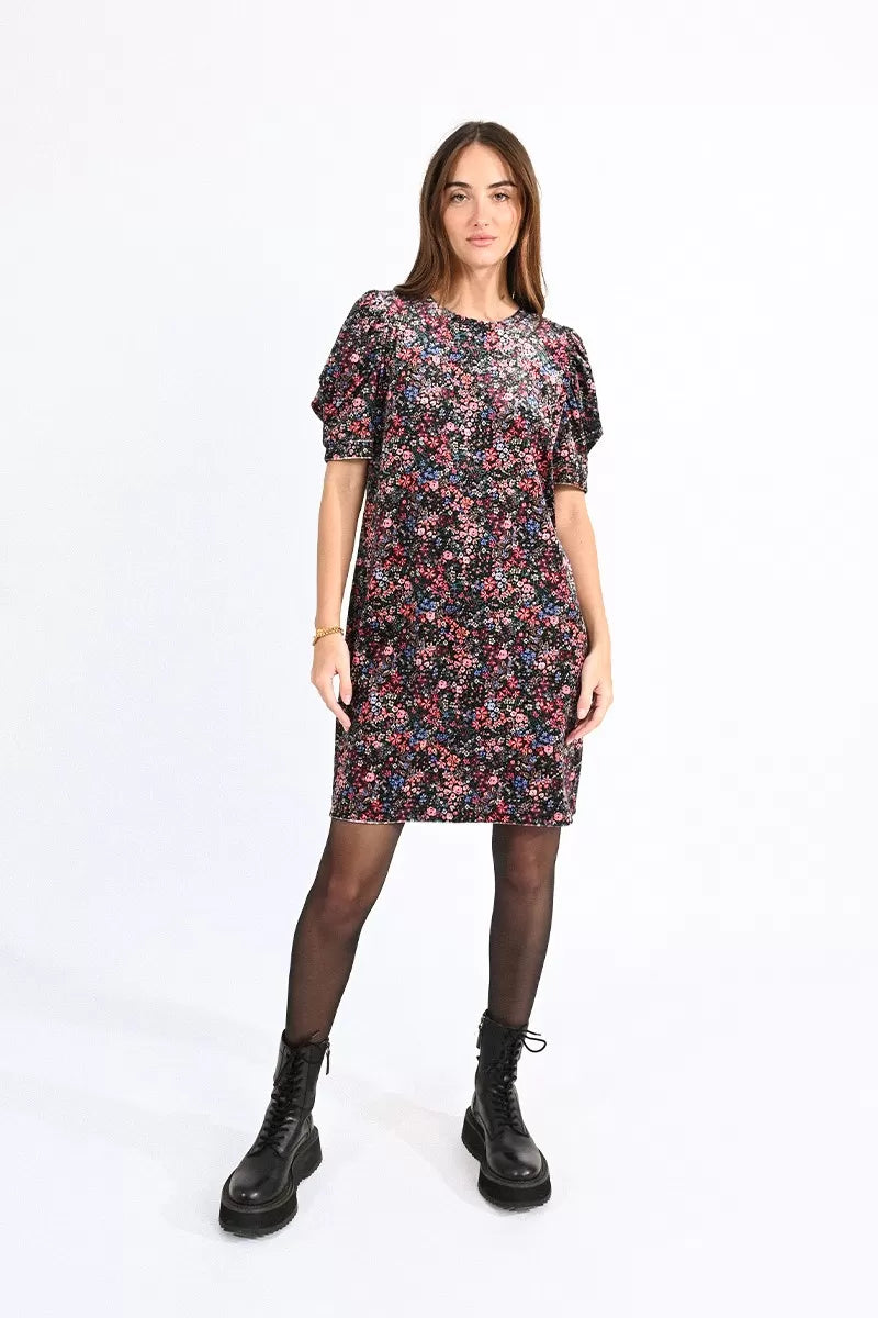 Molly Bracken Mini Floral Print Velvet Dress