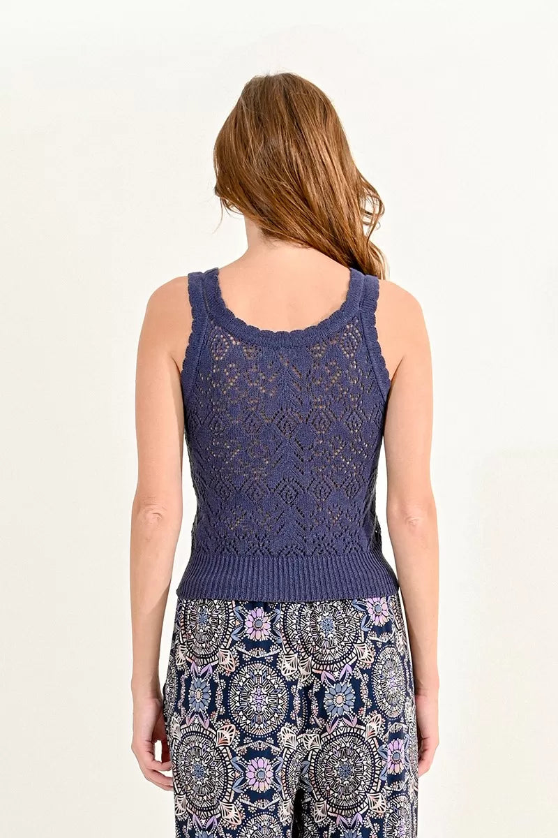 Molly Bracken Openwork Knit Double Strap Tank Top