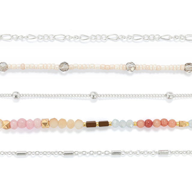 Bracelet Set of 5 - Multicolor Silver