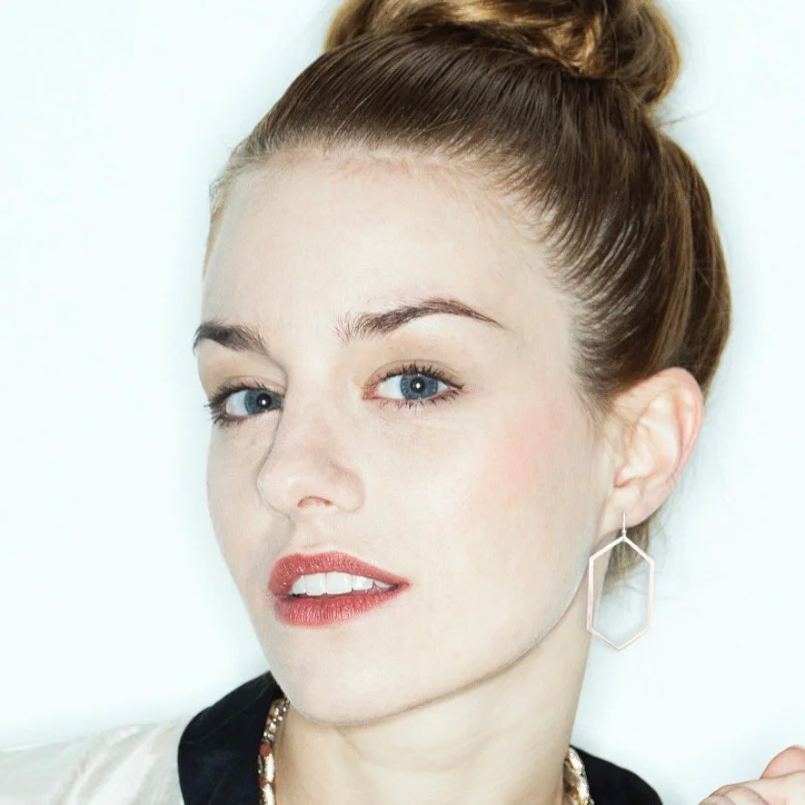 Sterling Silver Wide Hexagon Dangle Earrings