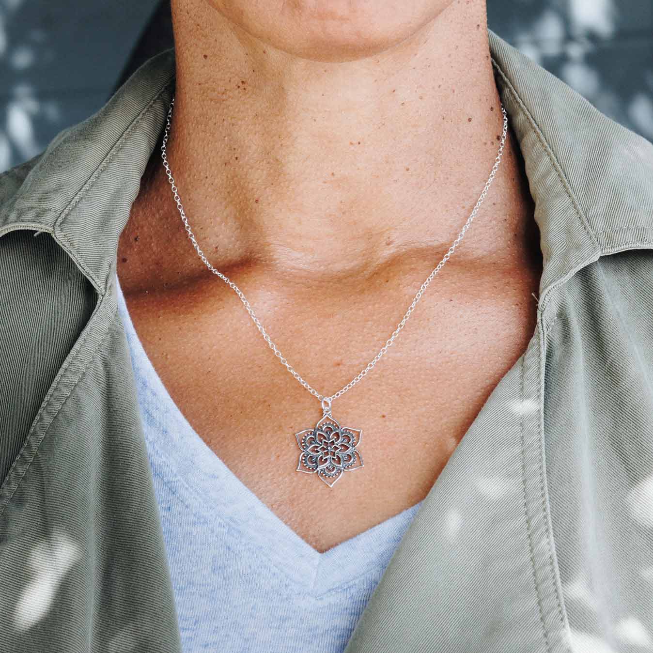 Sterling Silver Lotus Mandala Necklace