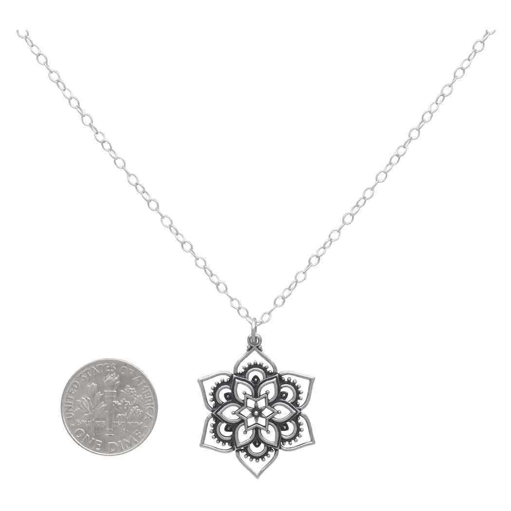 Sterling Silver Lotus Mandala Necklace
