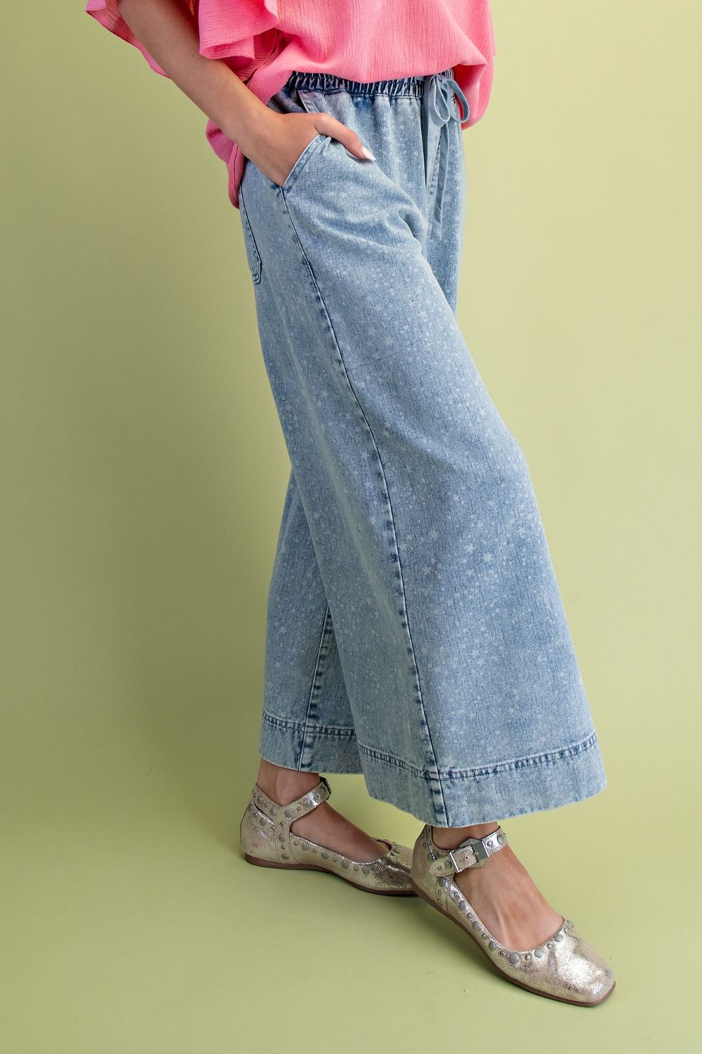 Easel Milky Way Star Printed Washed Denim Pants