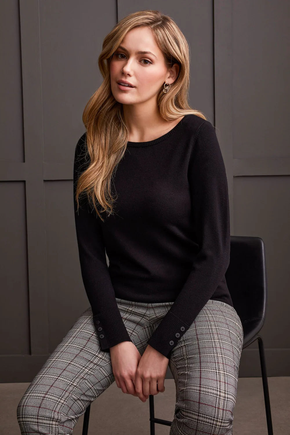 Tribal Boat Neck Sweater With Button Sleeve