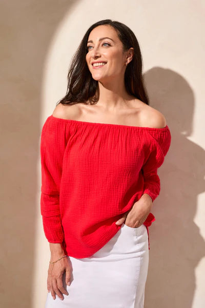 Tribal Cotton Gauze Convertible Off-Shoulder Top