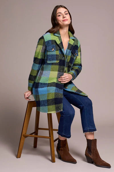 Tribal Knit Plaid Notch Collar Shacket