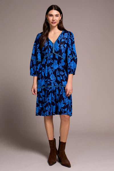 Tribal Printed Jacquard Embroidered V-Neck Dress