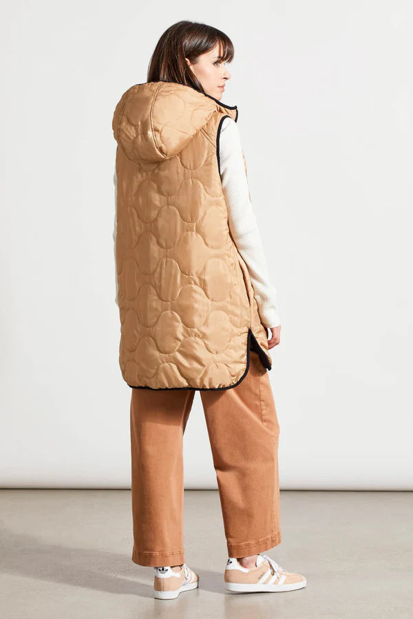 Tribal Reversible Hooded Puffer Vest With High-Low Hem