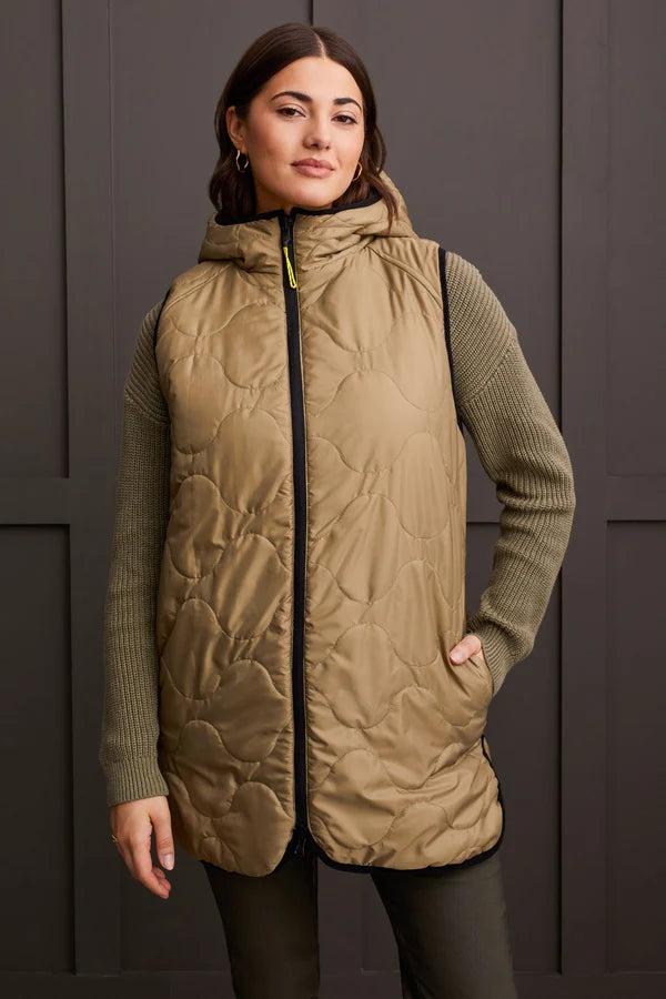 Tribal Reversible Hooded Puffer Vest With High-Low Hem
