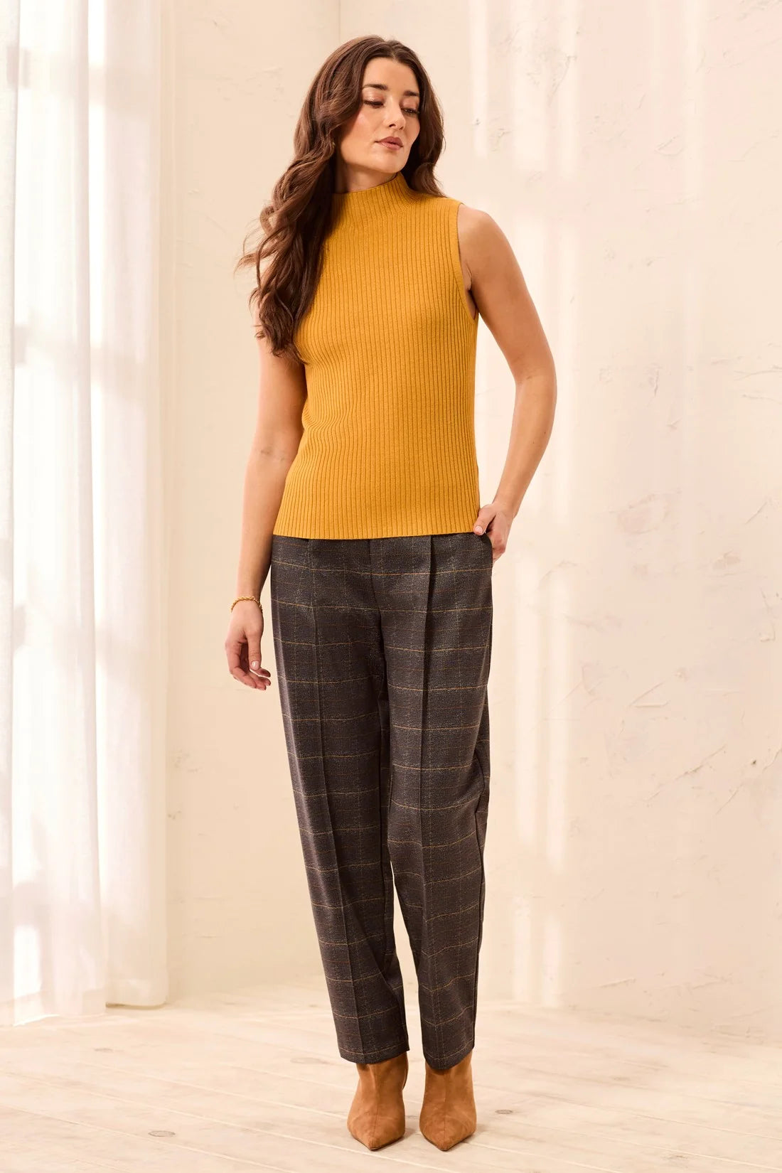 Tribal Ribbed Funnel Neck Sleeveless Knit Tank