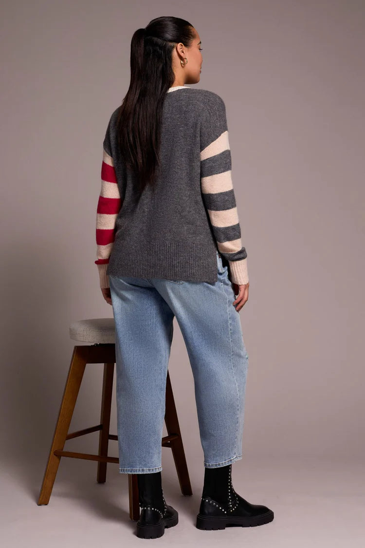 Tribal Soft Knit Combo Striped Boat Neck Sweater