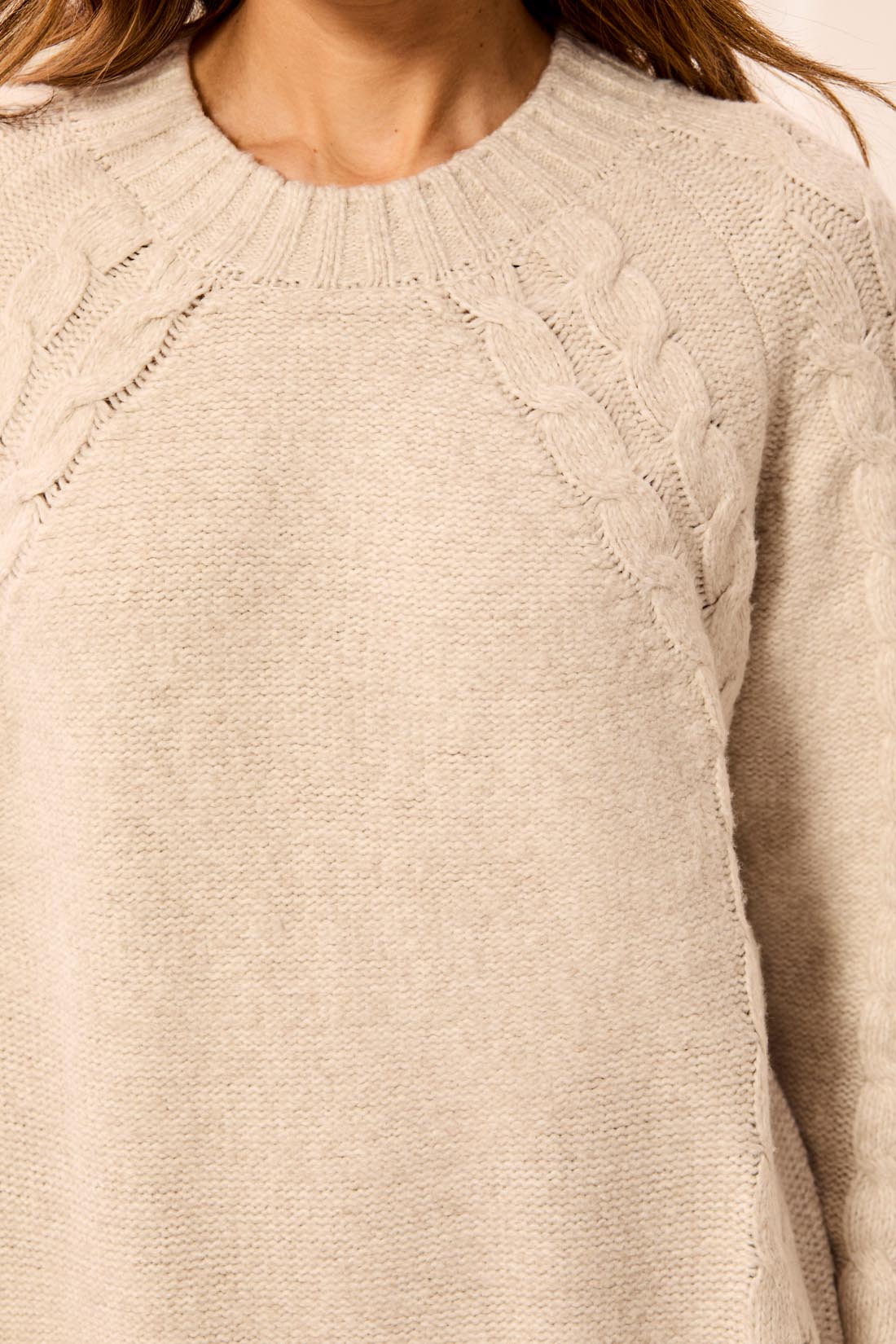 Tribal Crew Neck Cable Knit Sweater