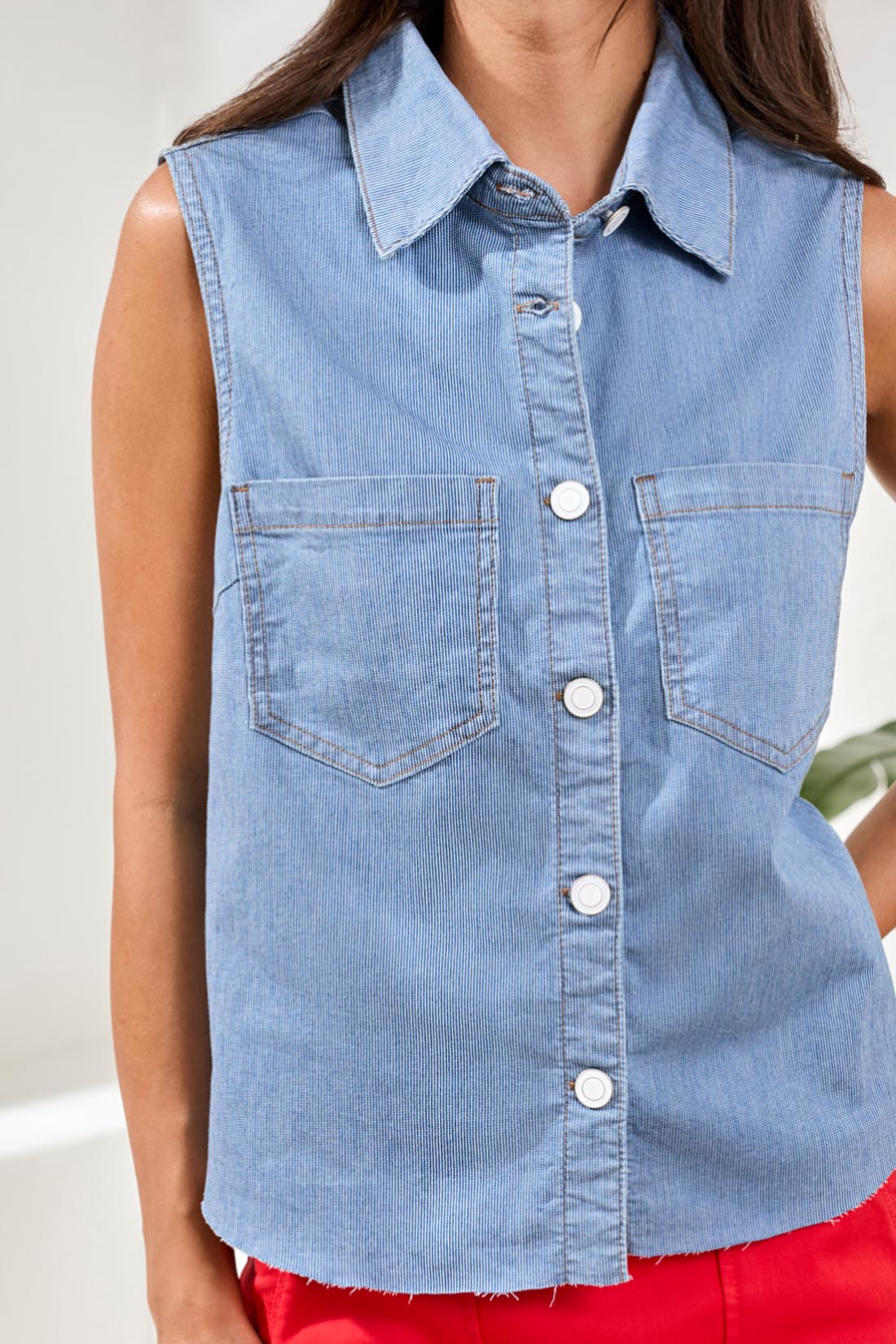 Tribal Crop Sleeveless Button Down Shirt