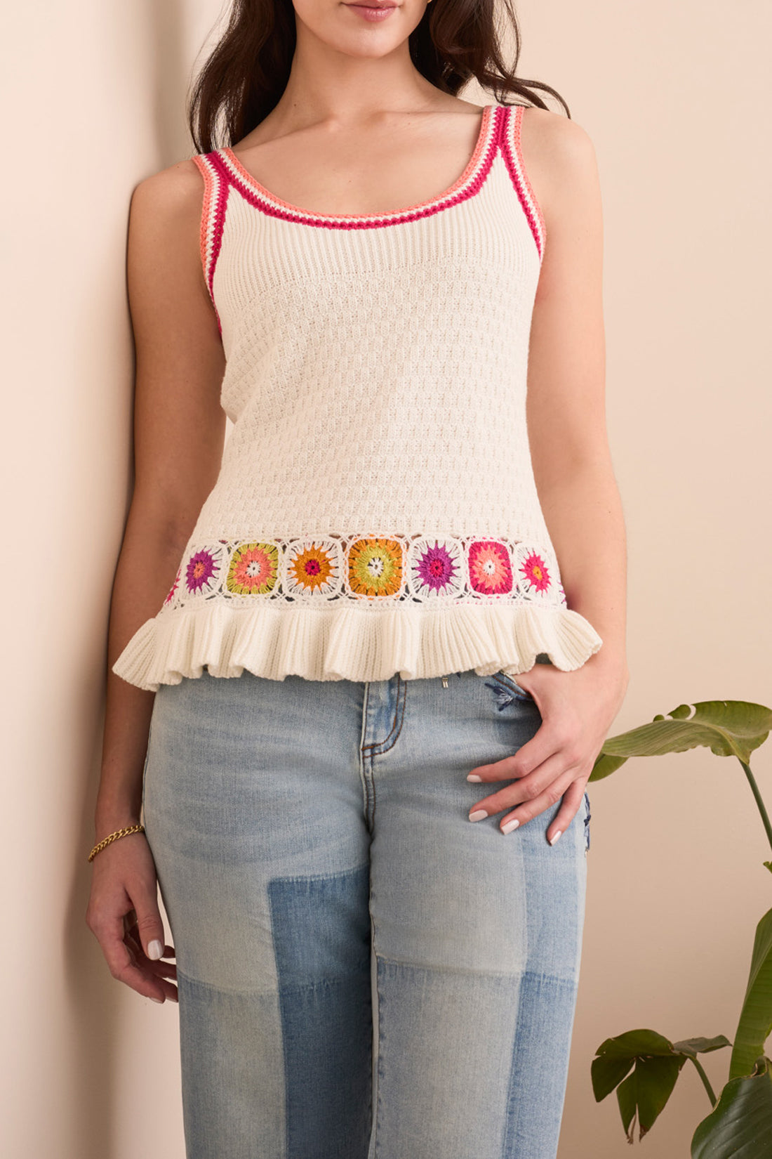 Tribal Scoop Neck Crochet Sweater Tank
