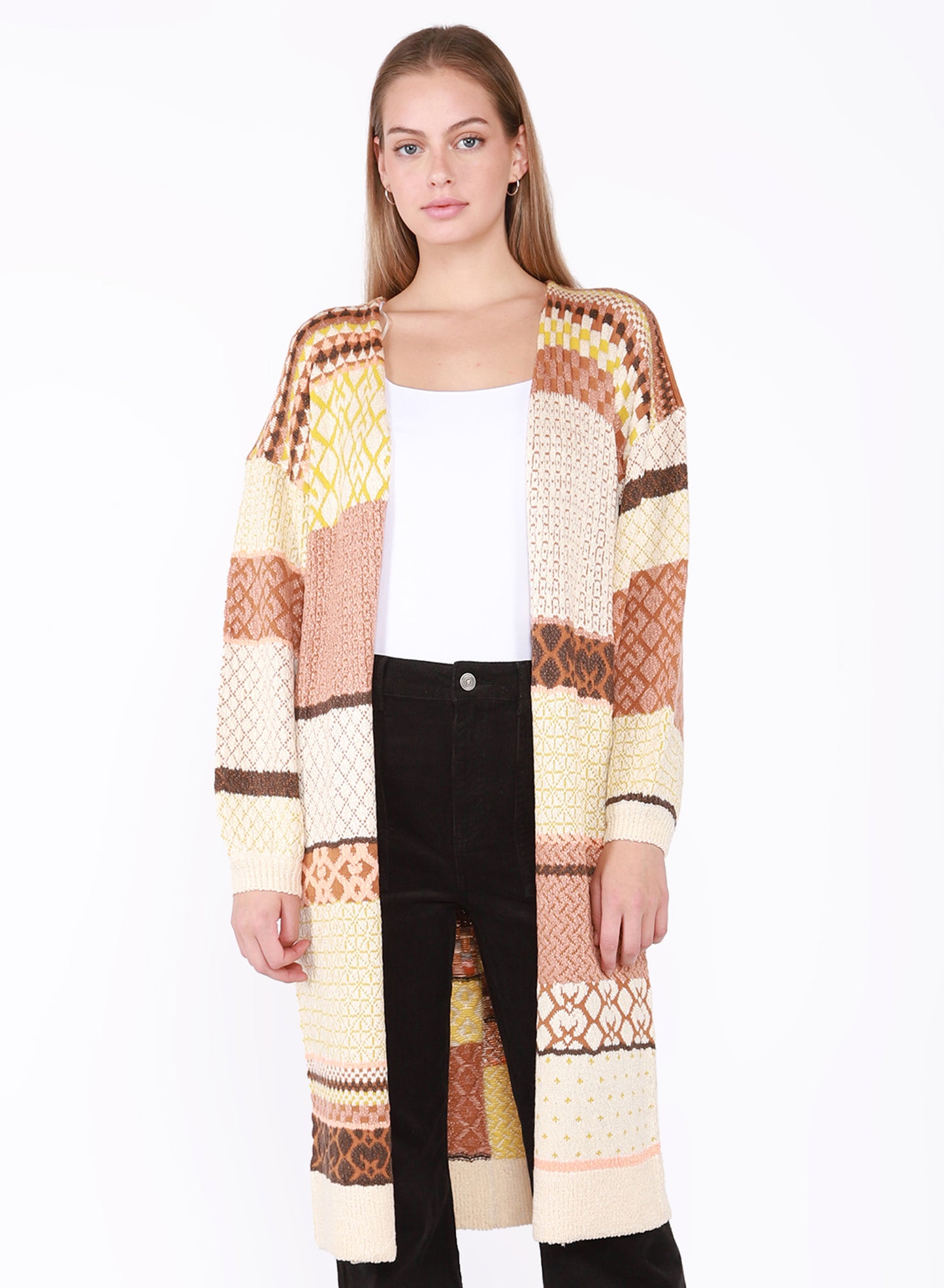 Black Tape Textured Patchwork Stripe Cardigan