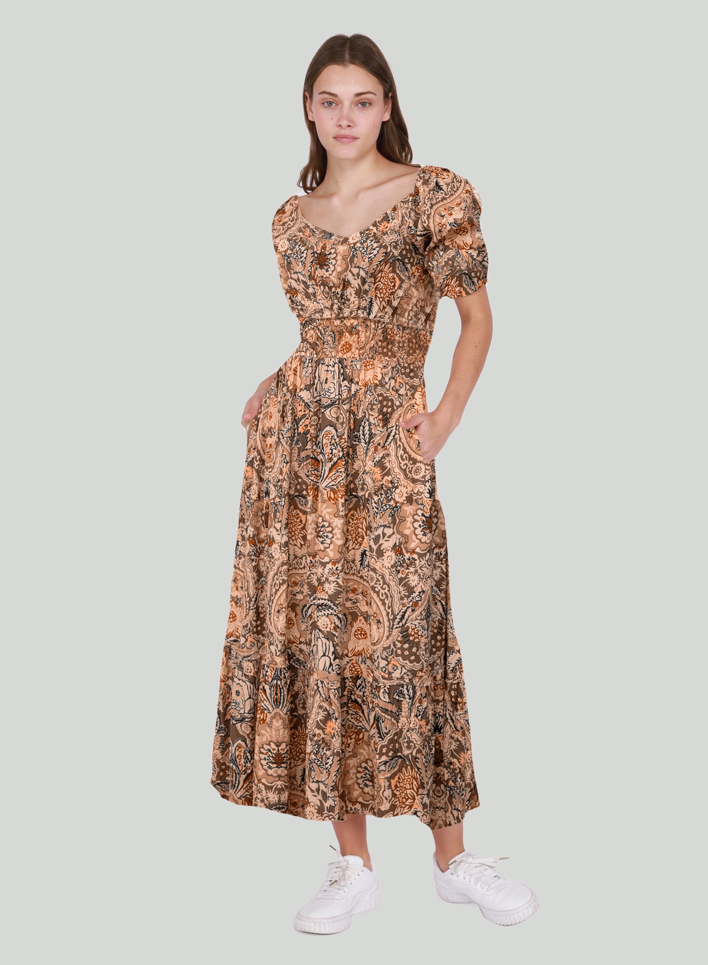 Dex Smocked Waist Tiered Maxi Dress