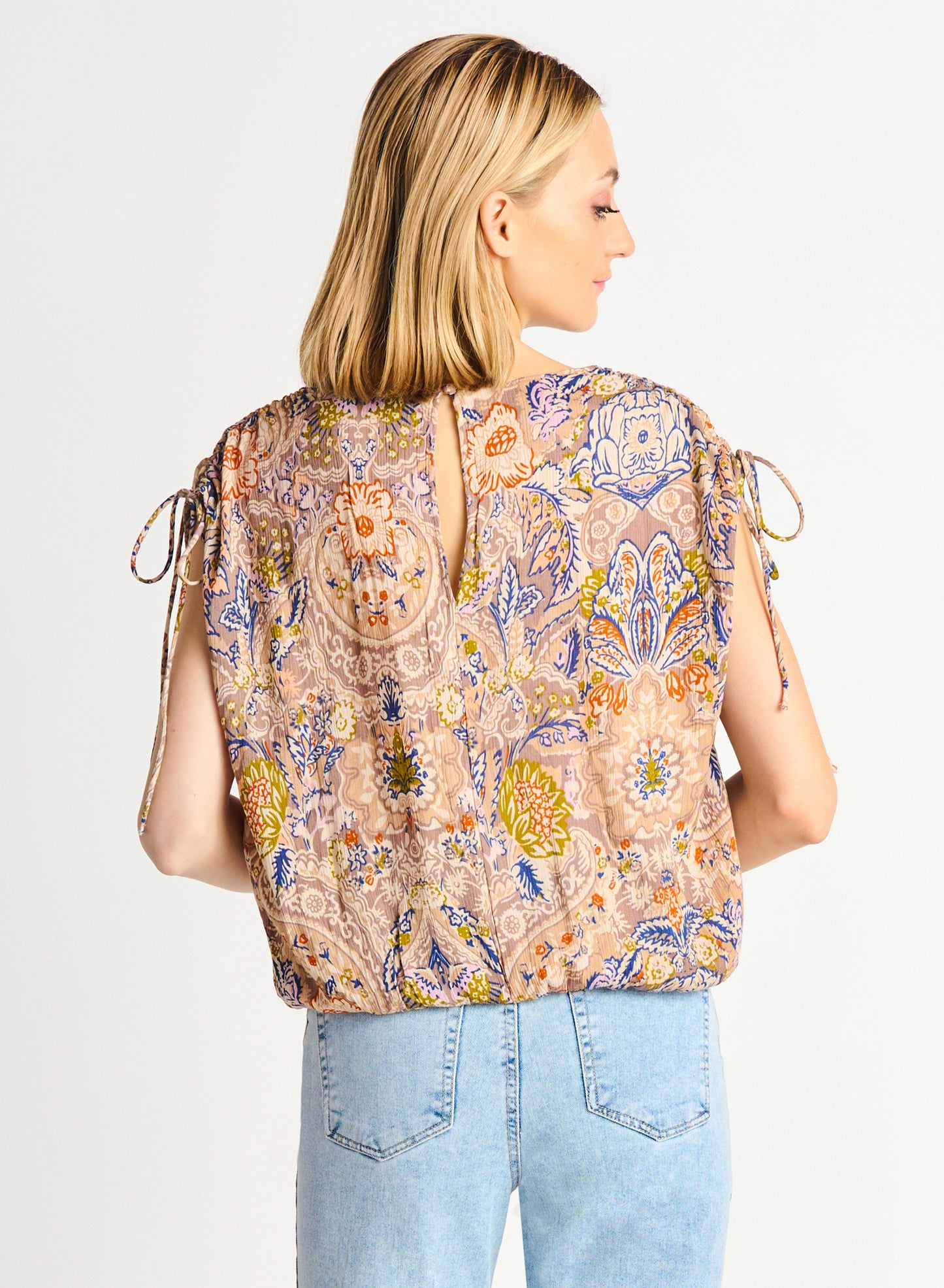 Dex Drawstring Shoulder Elastic Hem Top