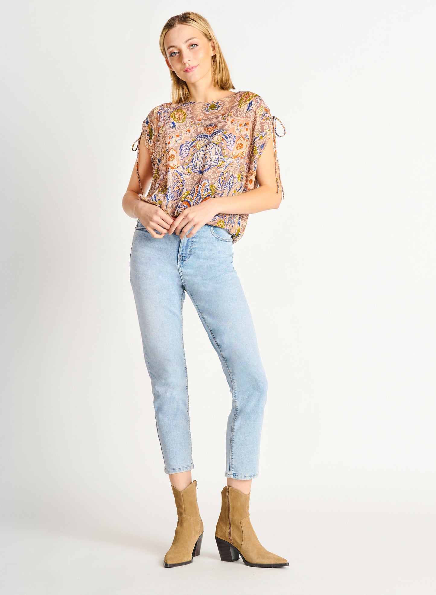 Dex Drawstring Shoulder Elastic Hem Top
