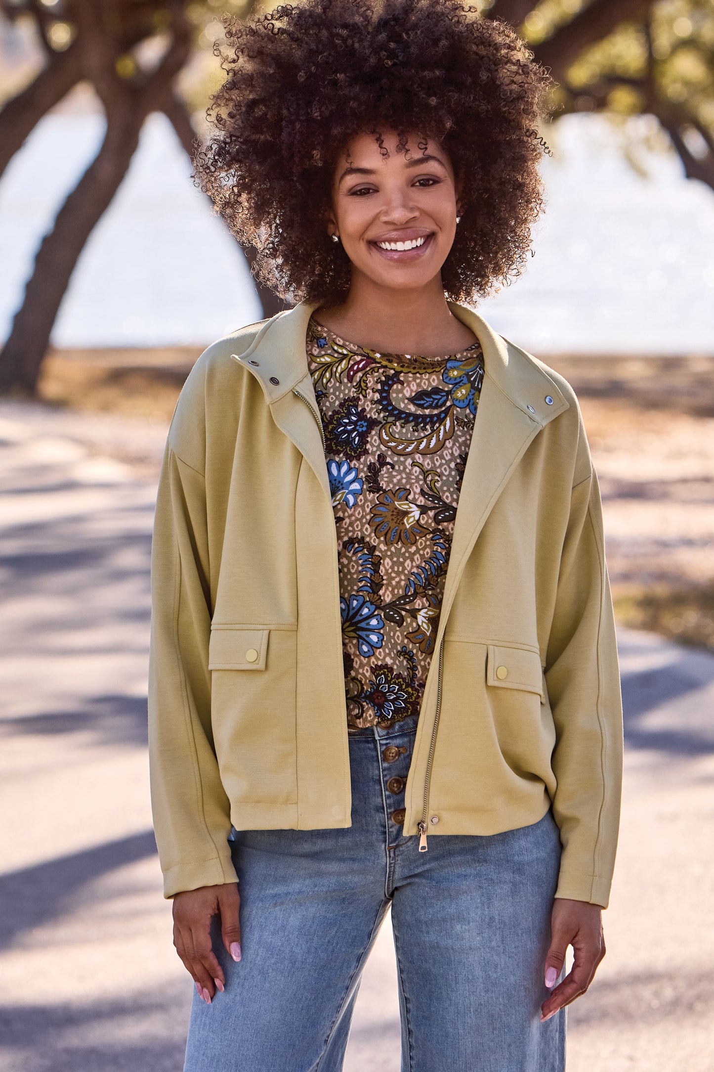 Tribal Soft Yarn Three-Quarter Sleeve Crewneck Sweater