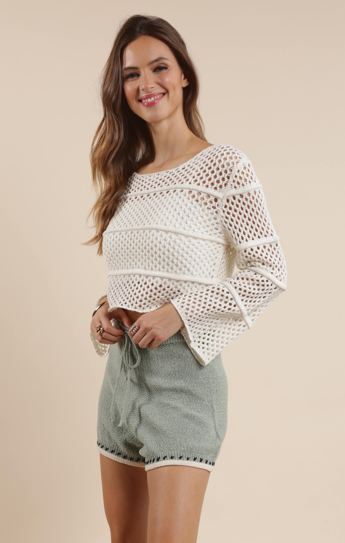 Sage The Label Poppy Crochet Bell Sleeve Sweater