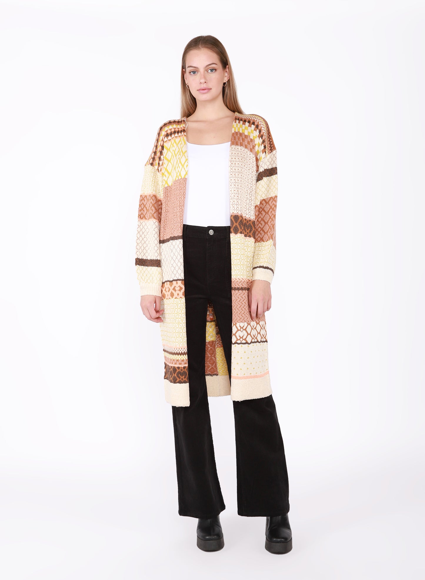 Black Tape Textured Patchwork Stripe Cardigan