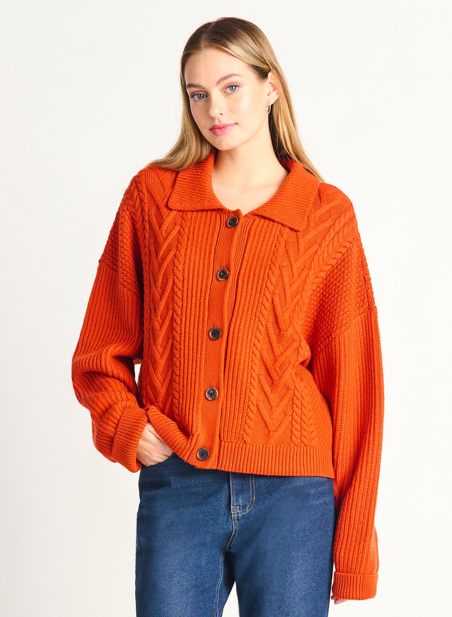 Black Tape Chunky Cable Knit Cardigan